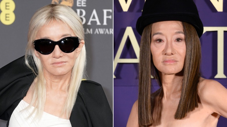 Vera Wang sa svijetloplavom kosom i sunčanim naočalama na crvenom tepihu BAFTA-e