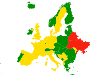Karta nam trenutno prikazuje upozorenja o putovanjima u Europu