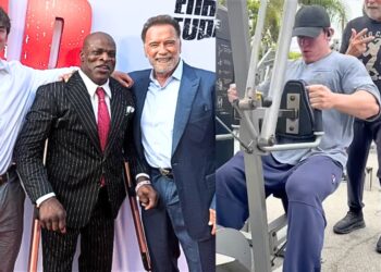 Arnold Schwarzenegger na premijeri FUBAR-a s Ronniejem Colemanom i Samom Sulekom prije nego što je srušio trening sa Samom