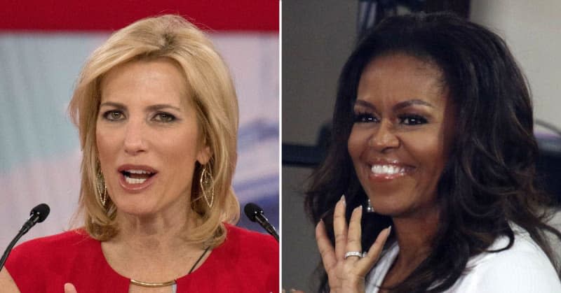 Laura Ingraham priznala je da je bivša prva dama Michelle Obama bila 'u pravu' što se tiče njezinih stavova o hrani dok Trumpova administracija predstavlja nove prehrambene smjernice.MEGA