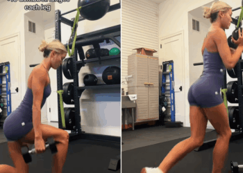 Livvy Dunne pokazuje rutinu rehabilitacije koljena u majici s kratkim rukavima i kratkim hlačama za vježbanje