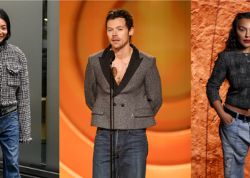 Sako od tvida s trapericama: trend 2026.