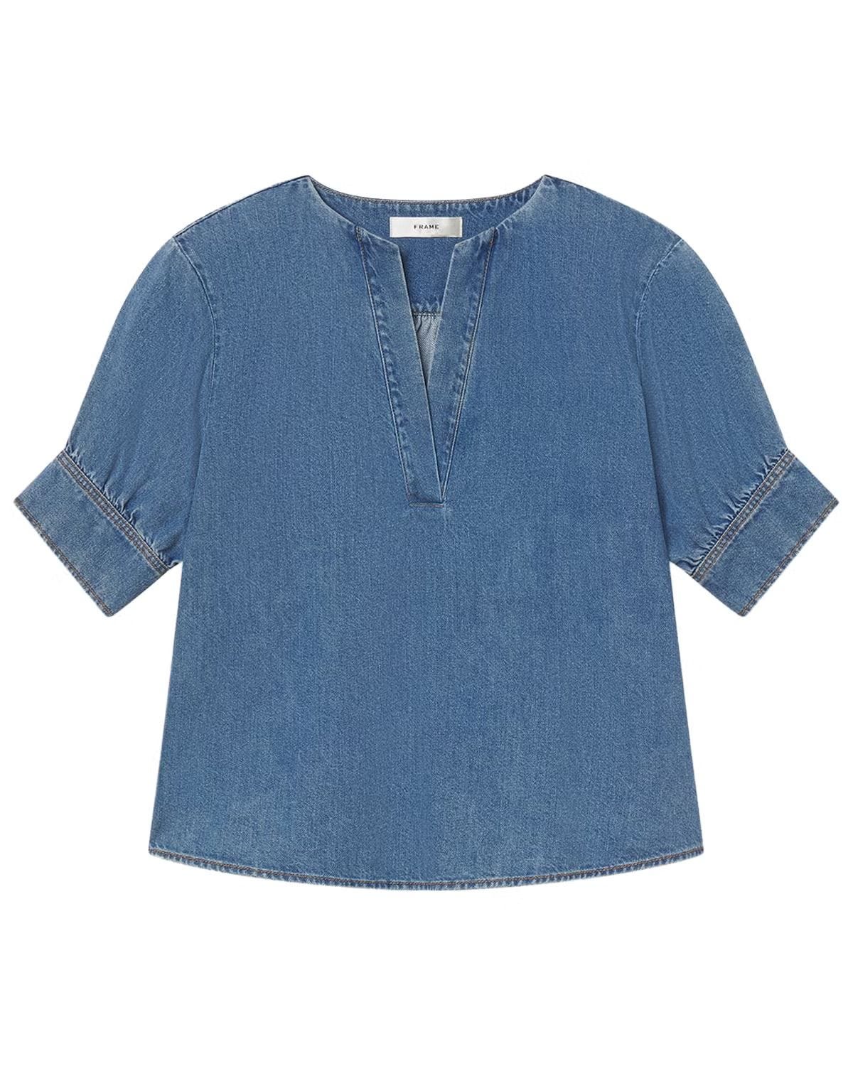 V-Neck Denim Popover Top